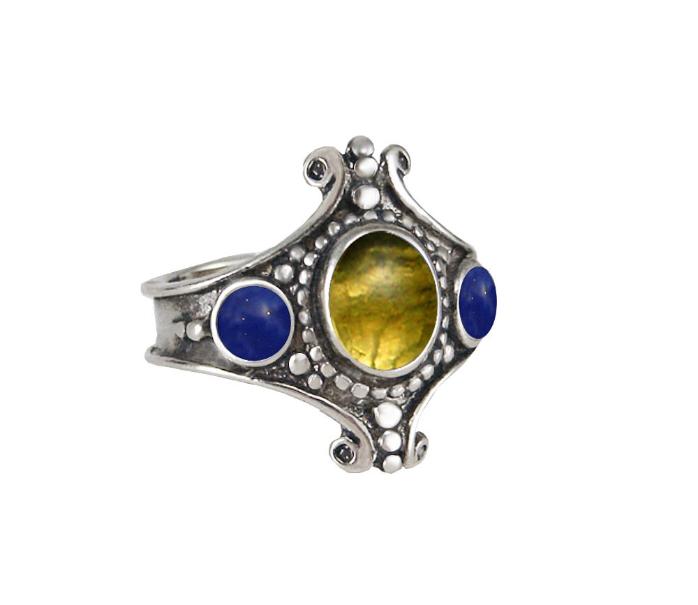 Sterling Silver Imperial Ring With Citrine And Lapis Lazuli Size 9